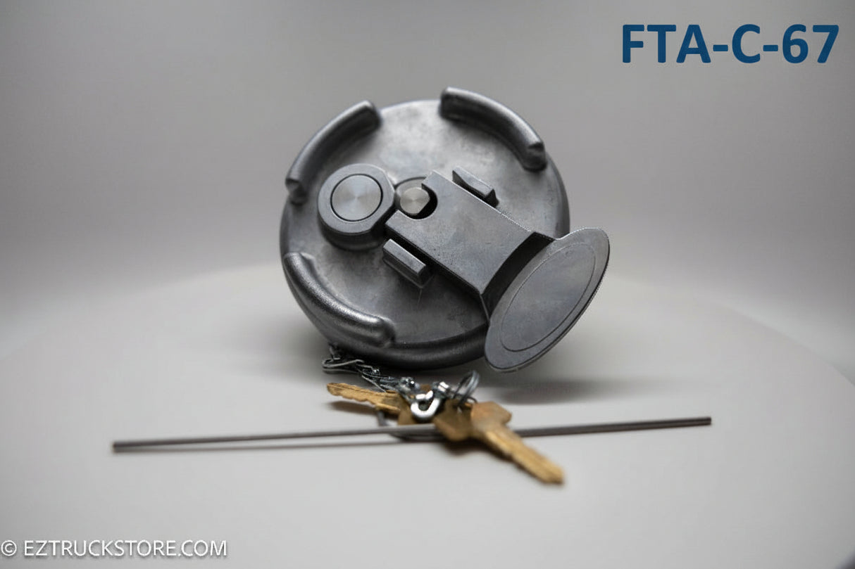 Locking fuel cap for Peterbilt with Lever Style with Chain and ball from under the cap