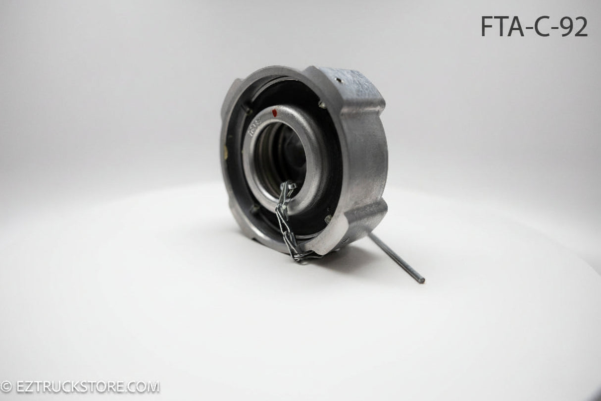 Aluminum fuel cap with chain on a white background