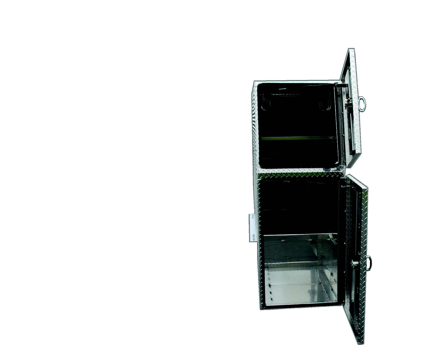 Metallic box with reflective surface on a white background