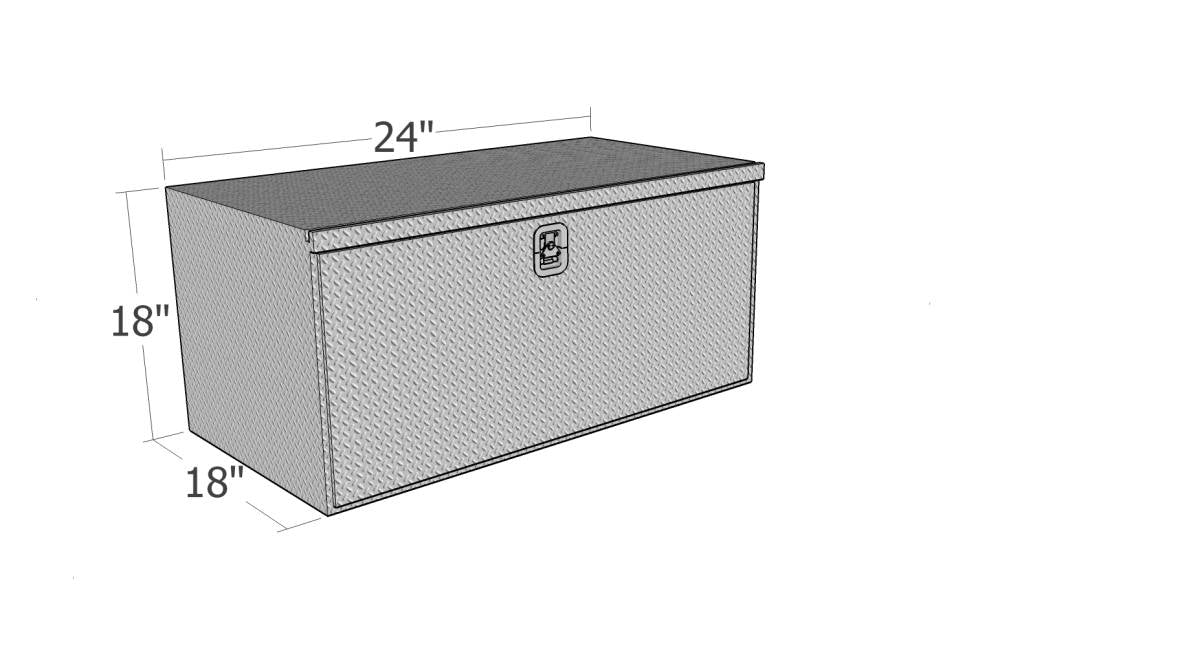 Dimensions of a HUB1824-BT rectangular metal toolbox on a white background