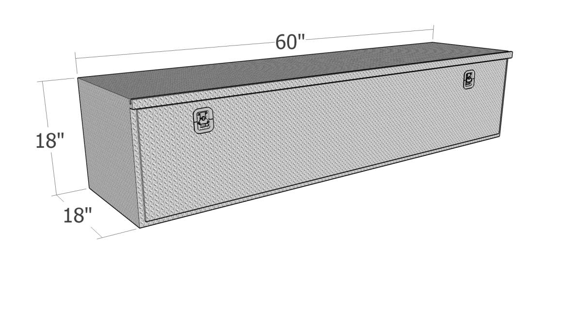 Drawing of a HUB1860-BT Brute toolbox with dimension information