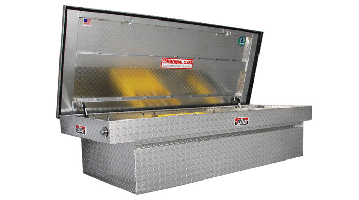 silver aluminum diamond plated crossover box for work trucks open