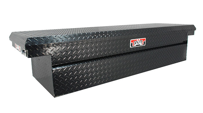 Black toolbox with a diamond plate pattern on a white background