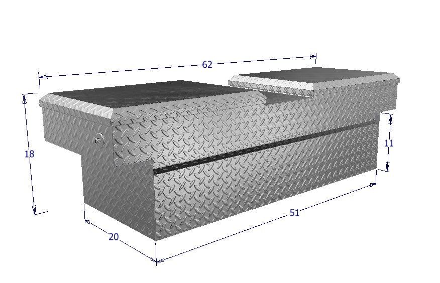 Gull wing tool box with dimensions for commercial trucks