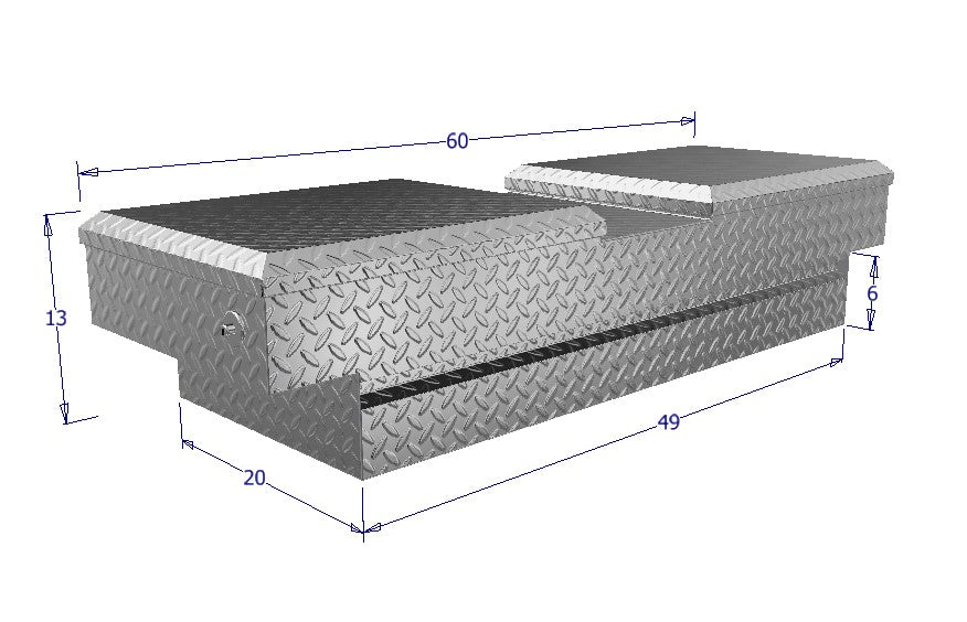 Dimensional drawings of Shallow gull wing tool box by brute for commercial trucks
