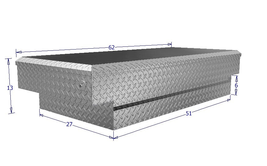 short metal tool box for a truck bed that allows things to be stored under