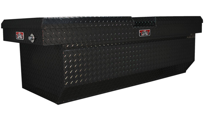 Large black powder coated tool box with Gull Wing doors locking
