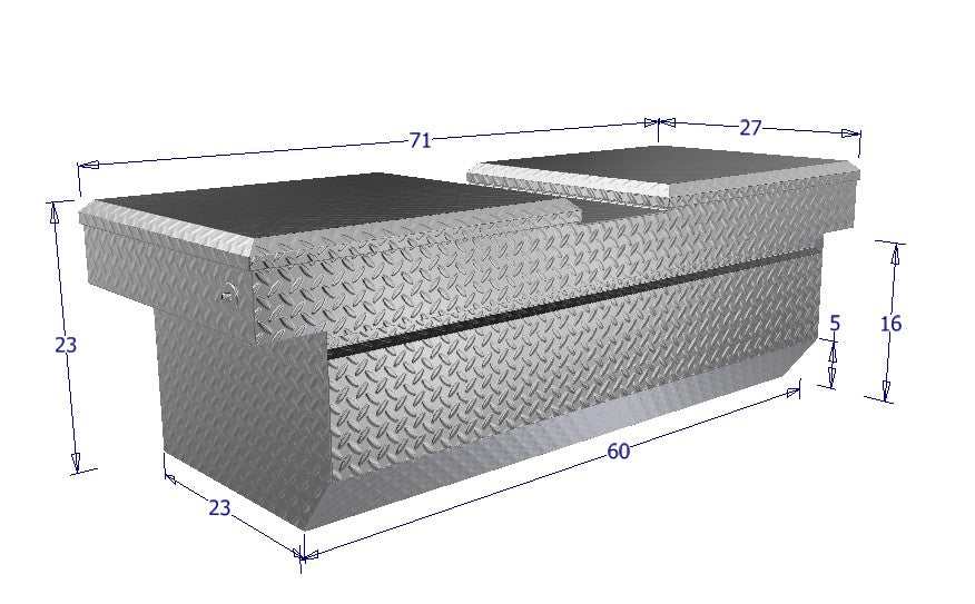 drawings of deep tool box with gull wing doors made of dimaond plated aluminum