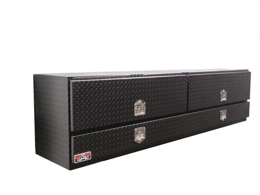 Black toolbox with two drawers on a white background