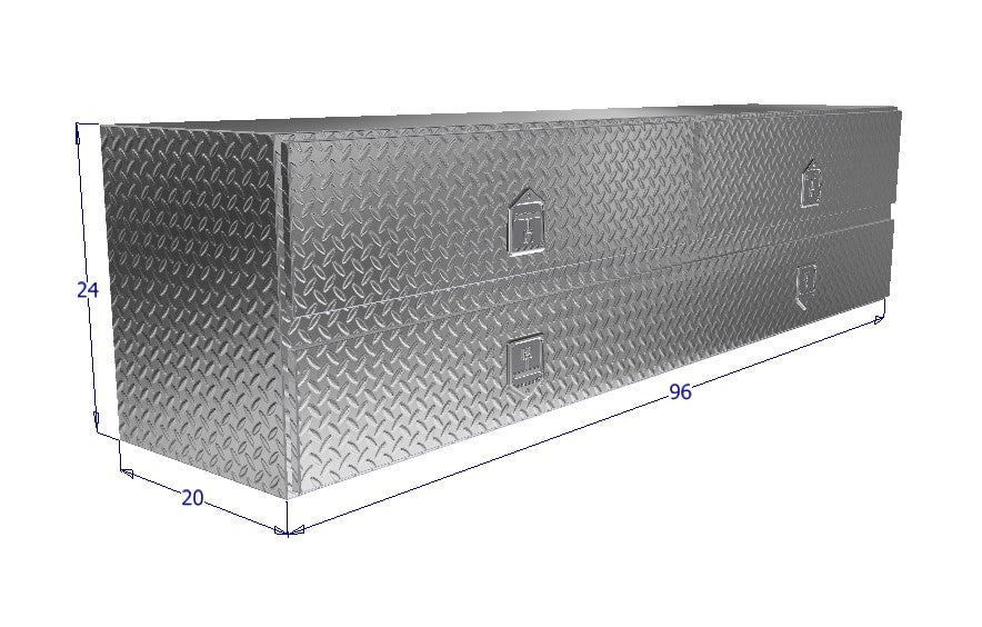 Drawing of 96" wide High Capacity Tool Box with a large bottom door