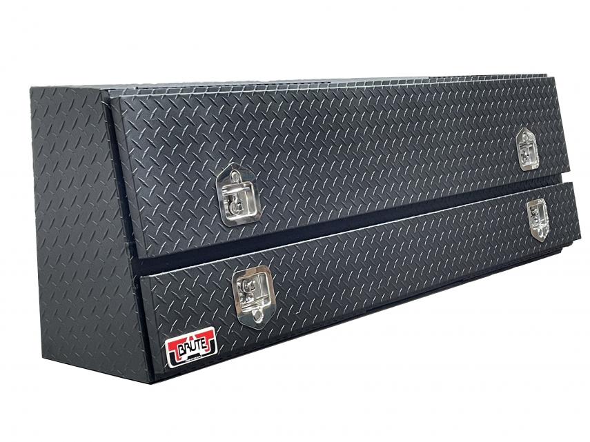 Black tool box with diamond plate pattern for commercial trucks.