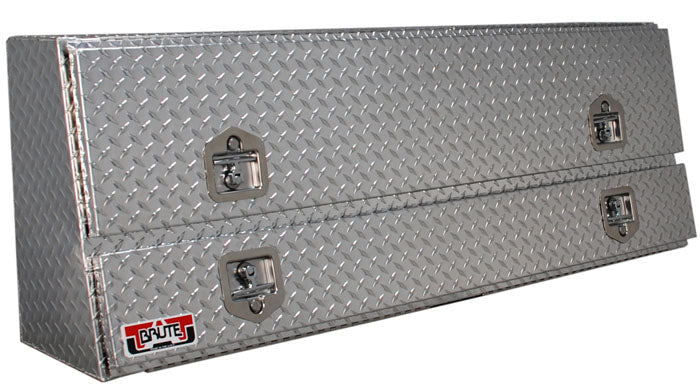 Large metallic Brute toolbox with a diamond plate pattern on a white background for commercial trucks.