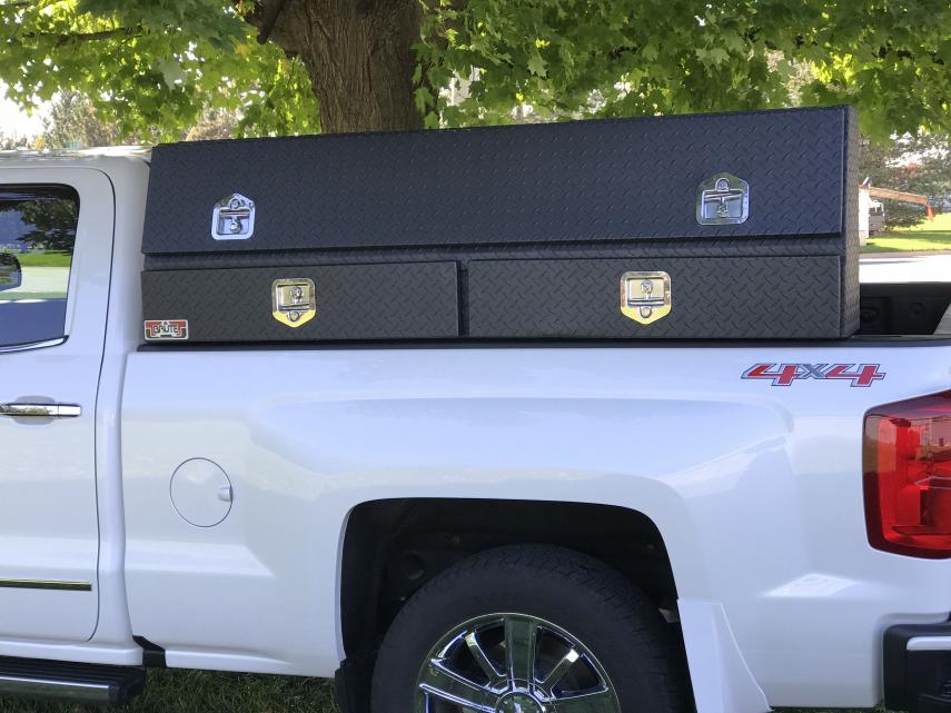 black toolbox with drawers and doors for commercial electricans work trucks