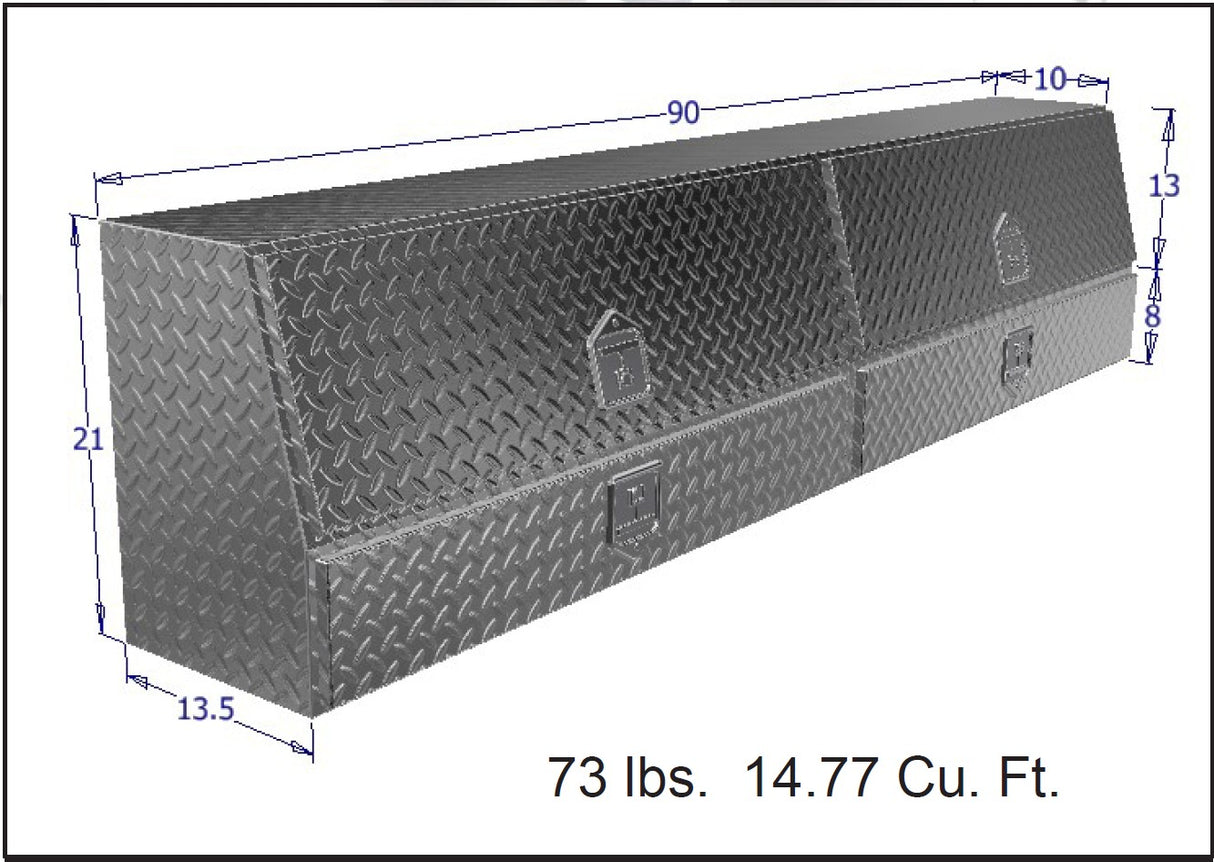 Tool box with dimensions and weight information on a white background