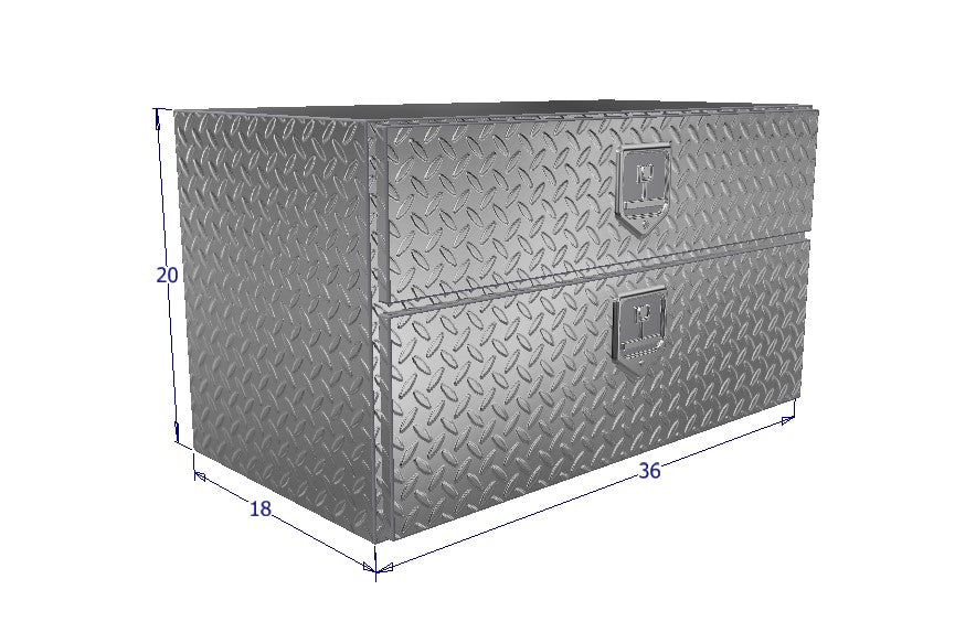Dimensional Drawing of 36 inch underbody commercial tool box by Brute with drawer and door