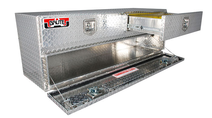 metal two drawer under body tool box with door locking diamond plated