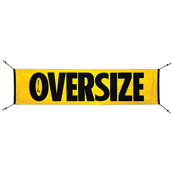 OVERSIZE sign with built in bungee cords on vinyl in Yellow with 2" black words
