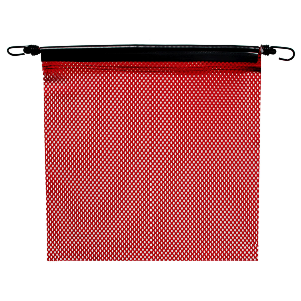 18" Jersey Red Bungee Flag featuring heavy-duty polyester, ideal for highway use and durable in various applications.