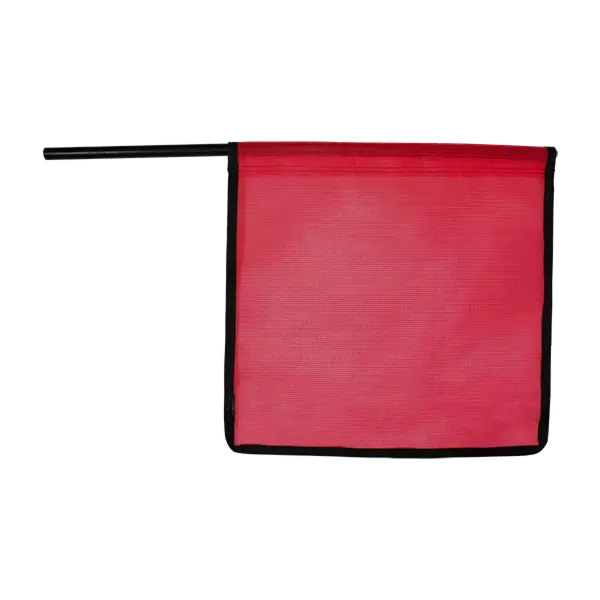 Red Mesh flag with plastic staff and edge binding
