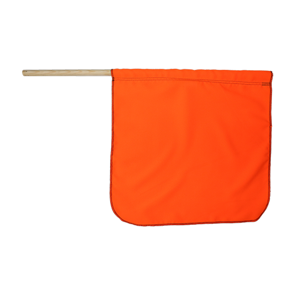 Fluorescent Solid Flo-Orange Cotton Staff Flag with durable stitching, ideal for various uses, made in the USA.