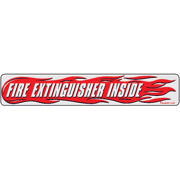 Fire Extinguisher Inside with Flames Truck Decals - Left Side with Clear Background 2" x 12"d