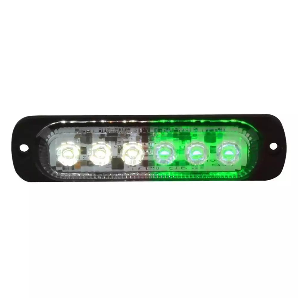 Green, White LED Ultra Slim Strobe 6-watt CREE, 480 lumens, 4 1/2 "long, 19 flash patterns