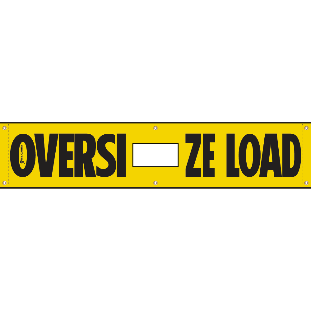 Tow Hook Banner 18 x 84 Vinyl OSL features “OVERSIZE LOAD” for enhanced safety and visibility in industrial settings.