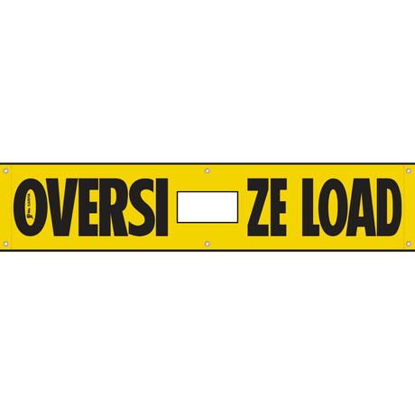 Tow Hook Banner 18 x 84 Vinyl OSL features “OVERSIZE LOAD” for enhanced safety and visibility in industrial settings.