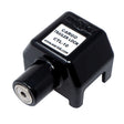 Black cargo trailer lock with label on a white background
