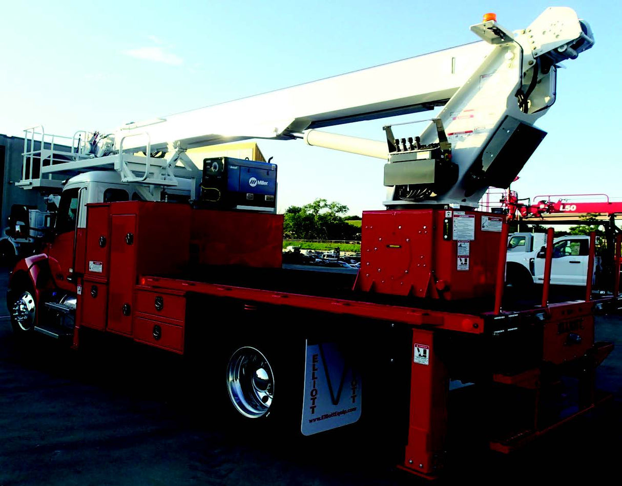 Crane work truck with crossbox installed and finished in red
