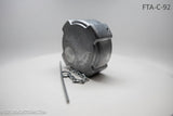 Aluminum fuel cap with chain on a white background