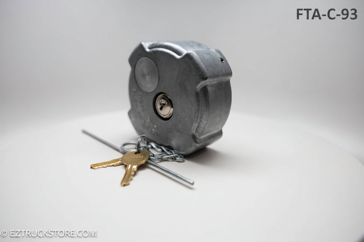 Side angle view of Aluminum Locking Freightliner Fuel cap