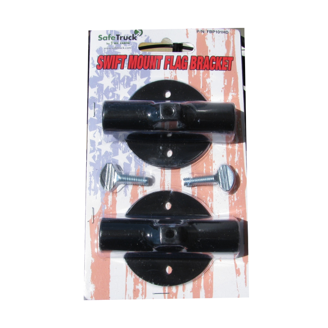 Black Swift Mount Flag Bracket packaging with an American flag design on a white background