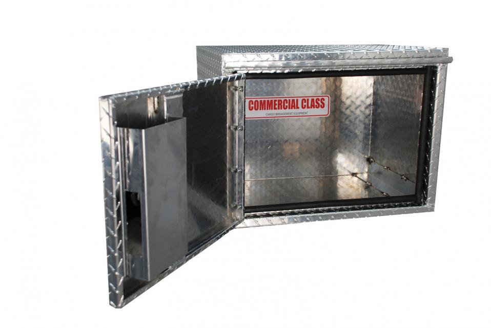 Swing Door Underbody Tool Box for Commercial trucks Polished Aluminum