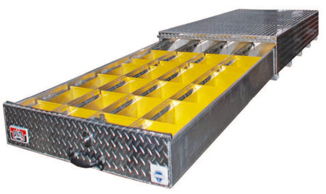 large aluminum tool box with pull out drawer for truck bed with yellow dividers