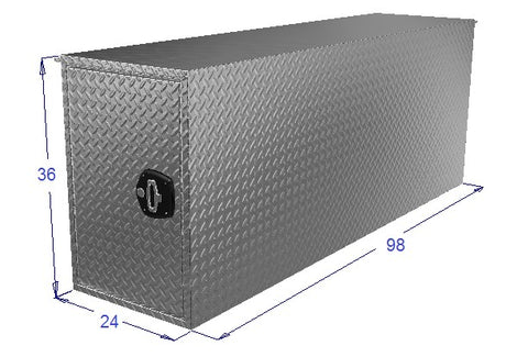 Dimensions of a tall cross over box built for commercial work trucks with extra large storage