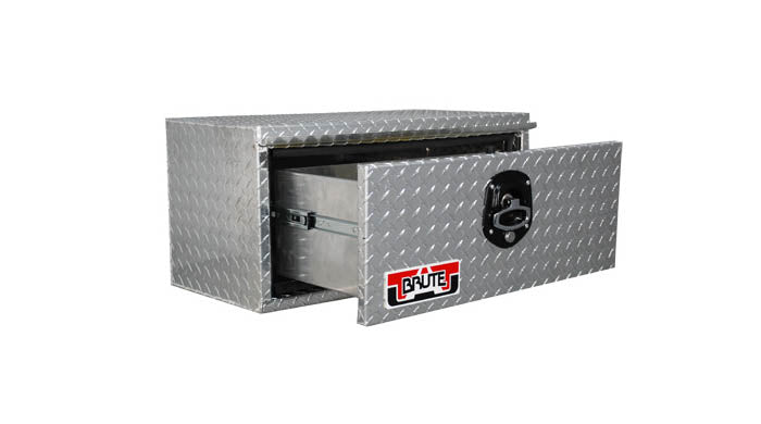 Metal toolbox with a closed drawer on a white background