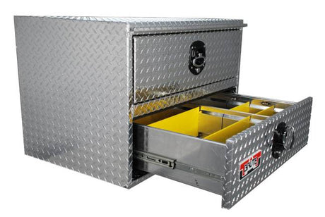Aluminum Tool box with open drawer showing dividers