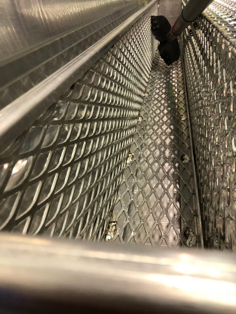 Close up for Mesh basket on tool box for commercial trucks