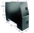 Metal toolbox with dimensions labeled on a white background