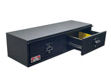 black powder coat tool box with two drawers and dividers