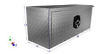 Metal toolbox with dimensions on a white background