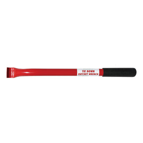 Heavy-duty Tie Down Ratchet Wrench with solid steel construction and rubber handle, compact and durable for easy use.