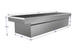 Dimensions of a metal toolbox with measurements in centimeters on a white background