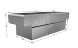 Diamond plate tool box with dimensions labeled on a white background