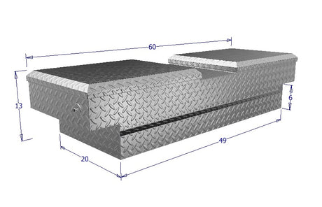 Dimensional drawings of Shallow gull wing tool box by brute for commercial trucks