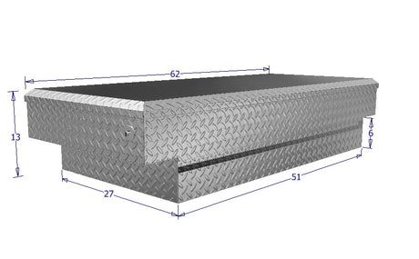 short metal tool box for a truck bed that allows things to be stored under