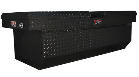 Large black powder coated tool box with Gull Wing doors locking