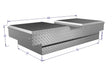 Dimensions of a diamond plate toolbox on a white background for commercial trucks tool box