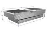 Dimensions of a diamond plate toolbox on a white background for commercial trucks tool box